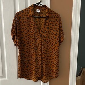 CAbi Brown Button Down Blouse with Notched Collar